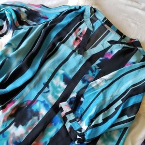 Watercolor high low plus size sheer blouse